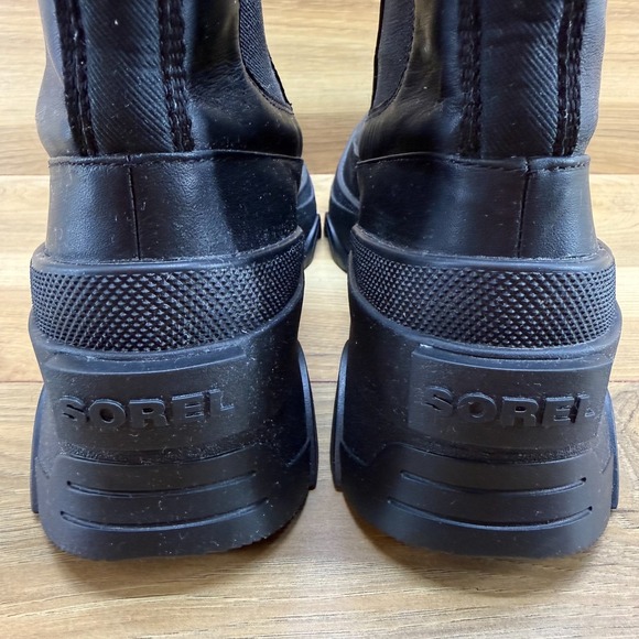 Sorel Brex Chelsea Boots Womens 8 Black Leather Waterproof Chunky - Picture 7 of 11